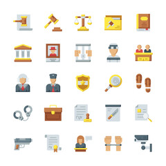 Set of Justice and Law icons with flat style.