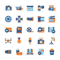 Set of Videography icons with flat style.