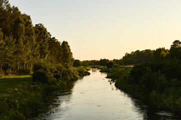Fototapeta na wymiar Beautiful view of the Orzyc river valley. Kurpie.