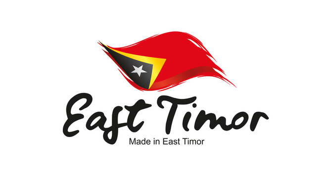 Made in East Timor handwritten flag ribbon typography lettering logo label banner