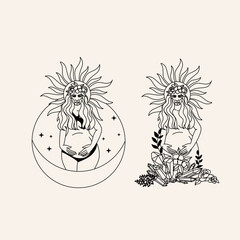 Goddess Line art set. Feminine energy