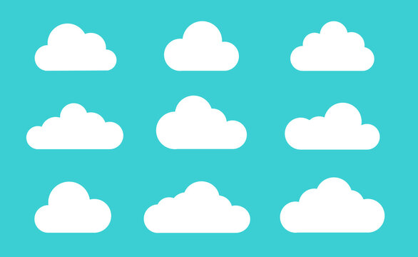 White clouds set icon on blue sky.