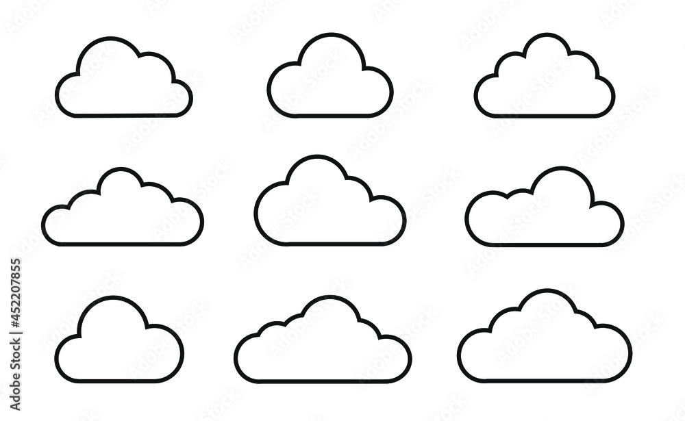 Poster vector clouds line set in flat style.