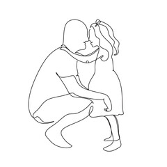 One line drawing. Father holds his happy son . Vector illustration