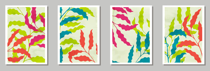 Herbal interior posters collection. Spring branches with leaves.