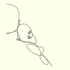 One line drawing illustration of a baby. VectorAbstract minimalist line drawing of small cute baby sleeping