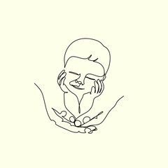 One line drawing illustration of a baby. VectorAbstract minimalist line drawing of small cute baby sleeping