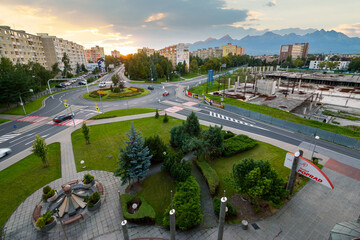 poprad, slovakia - AUG 26, 2016: cityscape of slovakian town in tatra mountans at sunset. popular...