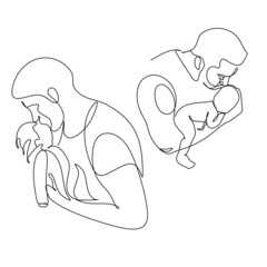 Obraz premium One line drawing illustration of a baby. VectorAbstract minimalist line drawing of small cute baby sleeping