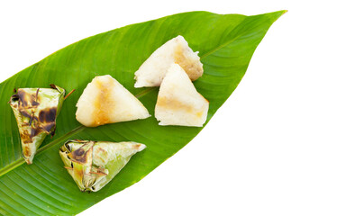 Grilled sticky rice in banana leave with mung beans filling