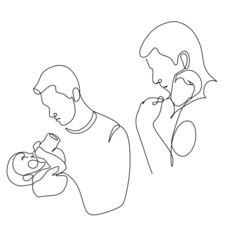 Single continuous line drawing of young dad giving high five gesture to son for success school achievement, parenthood time. Family parenting concept. Trendy one line draw design vector illustration