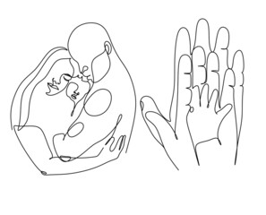 Single continuous line drawing of young dad giving high five gesture to son for success school achievement, parenthood time. Family parenting concept. Trendy one line draw design vector illustration