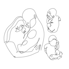 One line drawing illustration of a baby. VectorAbstract minimalist line drawing of small cute baby sleeping