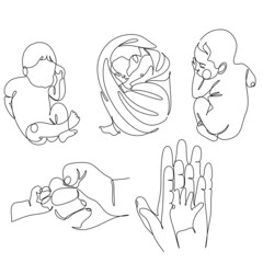 One line drawing illustration of a baby. VectorAbstract minimalist line drawing of small cute baby sleeping