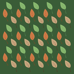 Vector pattern of orange, beige and green tree leafs on a separate background 