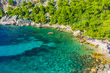 Obraz premium Crystalline water of Malo Zarace Beach, Hvar Island, Croatia