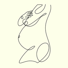 Pregnant woman one line drawing on white isolated background. Vector illustration	