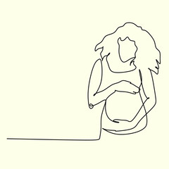 Pregnant woman one line drawing on white isolated background. Vector illustration	