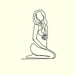 Fototapeta na wymiar Pregnant woman one line drawing on white isolated background. Vector illustration 