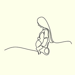 Pregnant woman one line drawing on white isolated background. Vector illustration	