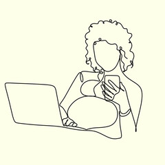 Pregnant woman one line drawing on white isolated background. Vector illustration	