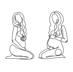 Pregnant woman one line drawing on white isolated background. Vector illustration	