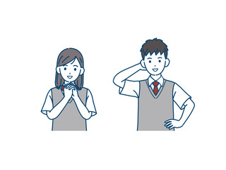 学生　笑顔　笑う　中高生　高校生　中学生　男女　イラスト素材