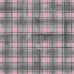 Fototapeta premium Watercolor grunge shabby chic stripe plaid seamless pattern