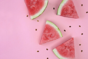 Watermelon slice with seeds. Love summer concept. Space for text. Love fruits