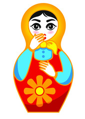 Matryoshka, emotions, emoticons, female face, painted face, doll, Russian doll, scared, fashion, printing, Internet, application, girl, dress, bright dress, beautiful eyebrows, cartoon, tradition
