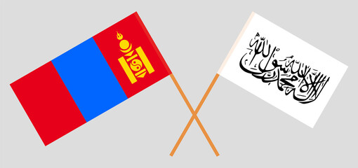 Crossed flags of Mongolia and Islamic Emirate of Afghanistan. Official colors. Correct proportion