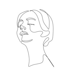 Line Art Woman Face Drawing.  Afro American Female Logo. Contouring Line. Minimalist Face. Beauty salon