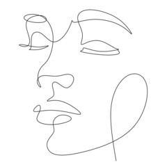 Line Art Woman Face Drawing.  Afro American Female Logo. Contouring Line. Minimalist Face. Beauty salon