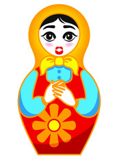 Matryoshka, emotions, emoticons, female face, painted face, doll, Russian doll, scared, fashion, printing, Internet, application, girl, dress, bright dress, beautiful eyebrows, cartoon, tradition