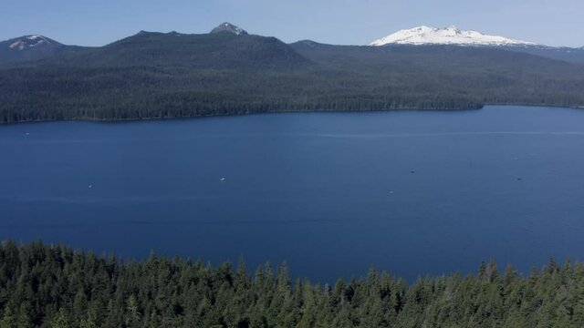 Drone Aerial View Odell Lake Oregon Wilderness.