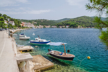 Picturesque bay in Povlja village. Povlja is situated in a deep natural harbor on the north-east coast of Brac island in Croatia