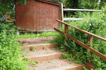 These are the steps and entrance to the old storage facility at the Churchville Nature Center.