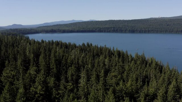 Drone Aerial View Odell Lake Oregon Wilderness.