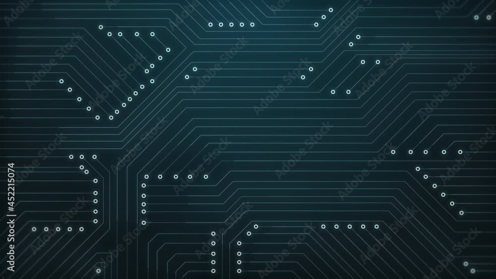 Poster animated looped abstract background high tech electronic circuit board. connected lines and dots. mi