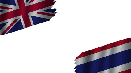 Thailand and United Kingdom British Flags Together, Wavy Fabric Texture Effect, Obsolete Torn Weathered, Crisis Concept, 3D Illustration