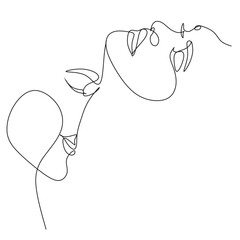 One Line Art Couple, Line Art Men and woman, Minimal Face Vector.  Couple print, Kiss print, Valentines Day Illustration. Love poster. 2 faces. We are one line. 