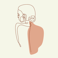 Abstract Line Illustration, Minimal Face Drawing In Lines, Printable Yellow Fashion Sketch, Drawn Female Portrait, Minimalist Woman Art.