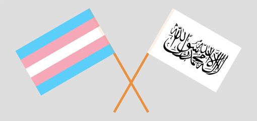 Crossed flags of transgender pride and Islamic Emirate of Afghanistan. Official colors. Correct proportion