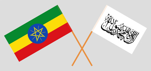 Crossed flags of Ethiopia and Islamic Emirate of Afghanistan. Official colors. Correct proportion