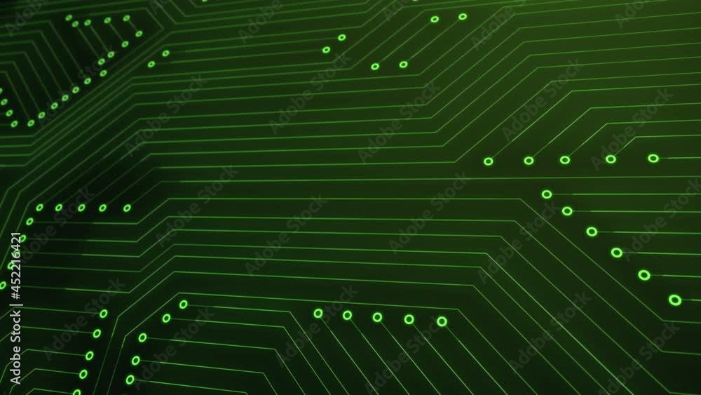 Poster animated looped abstract background high tech electronic circuit board. connected lines and dots. mi