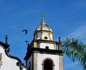 Sao Paolo, Brazil - 11.09.2019: Gold and green church in Olinda, Brazil