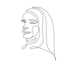 Beautiful woman in hijab drawing line art minimalist 