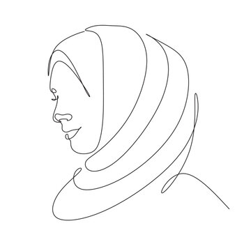recommend clip art: Beautiful woman in hijab drawing line art minimalist 