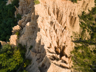 Aerial sunset view of Rozhen sand pyramids, Bulgaria
