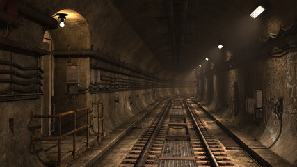Obraz na płótnie Canvas 3D illustration of an underground railway subway tunnel.